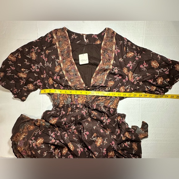 Free People Women’s Lysette Indie Maxi Dress Choco Combo Boho Peasant Size XS - Picture 5 of 16